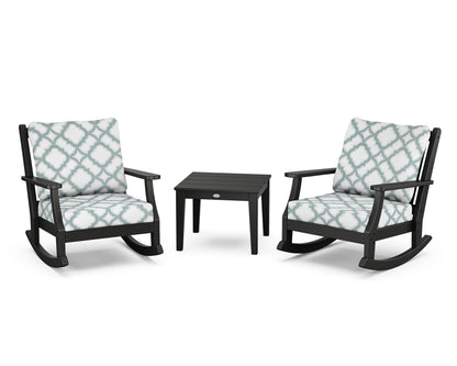 Country Living Wovendale 3-Piece Deep Seating Rocker Set in Black / Trellis Glacier Spa
