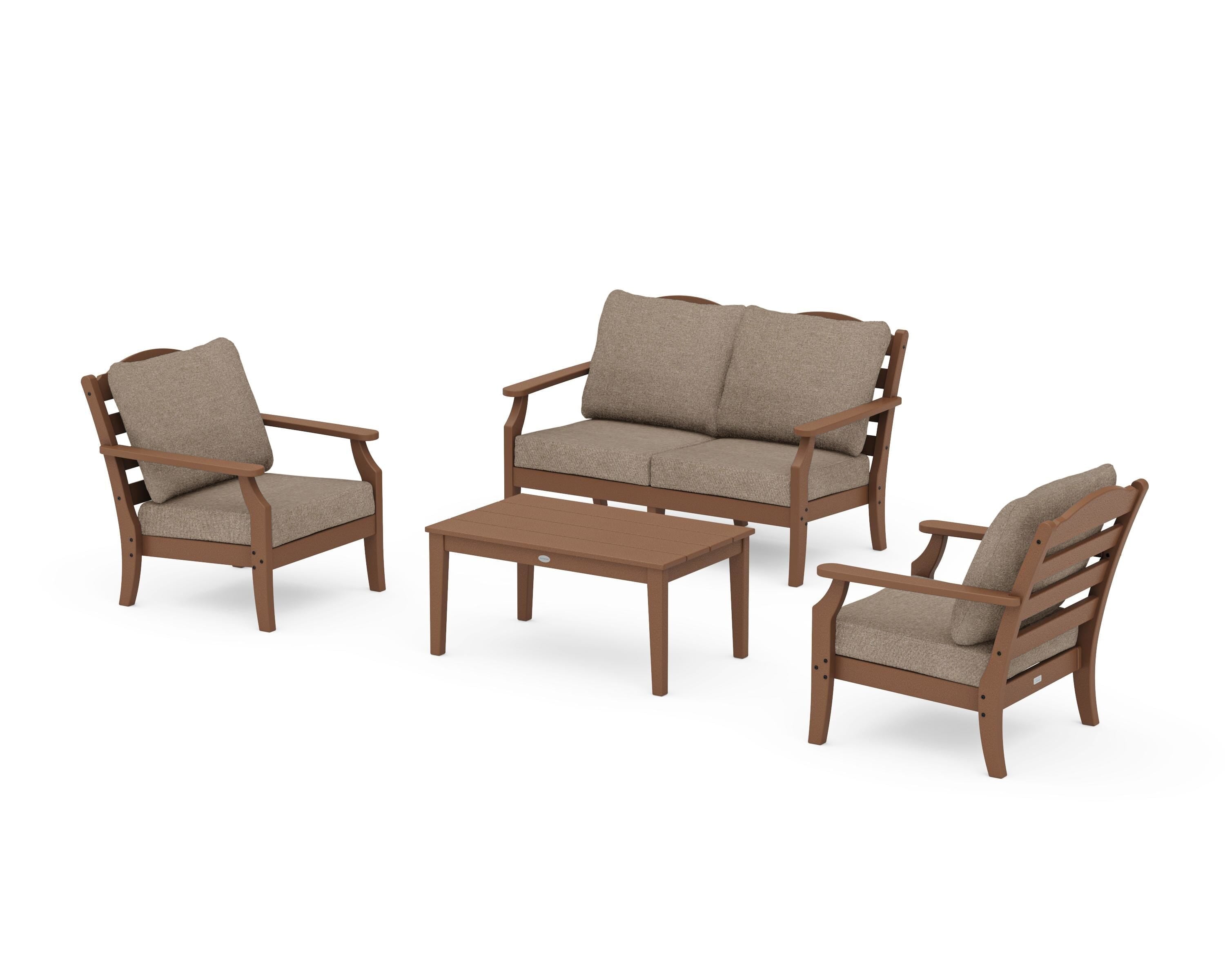 Draper James™ by  POLYWOOD® Savannah 4-Piece Deep Seating Set with Loveseat in Teak / Spiced Burlap