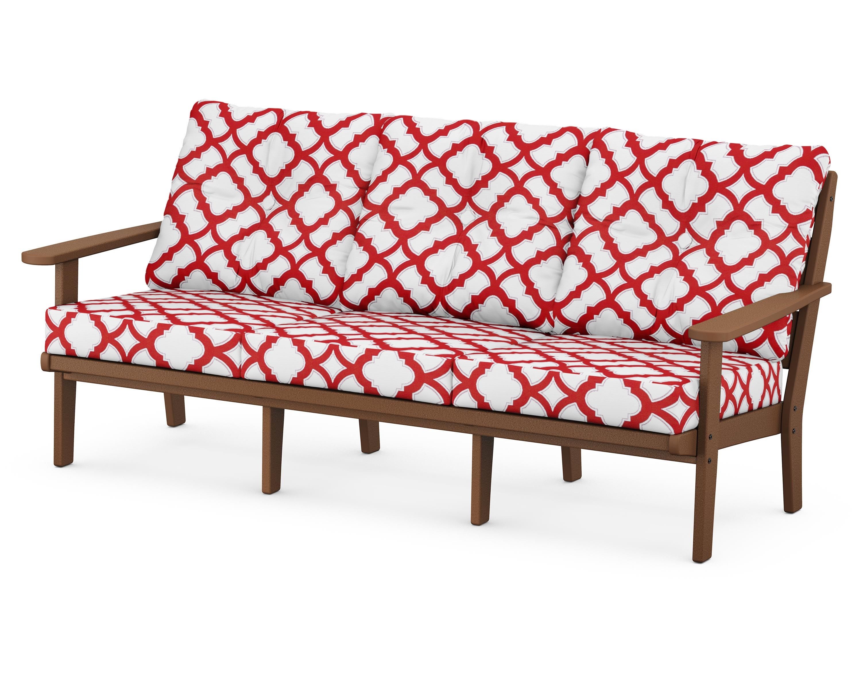 POLYWOOD® Lakeside Deep Seating Sofa in Teak / Trellis Crimson