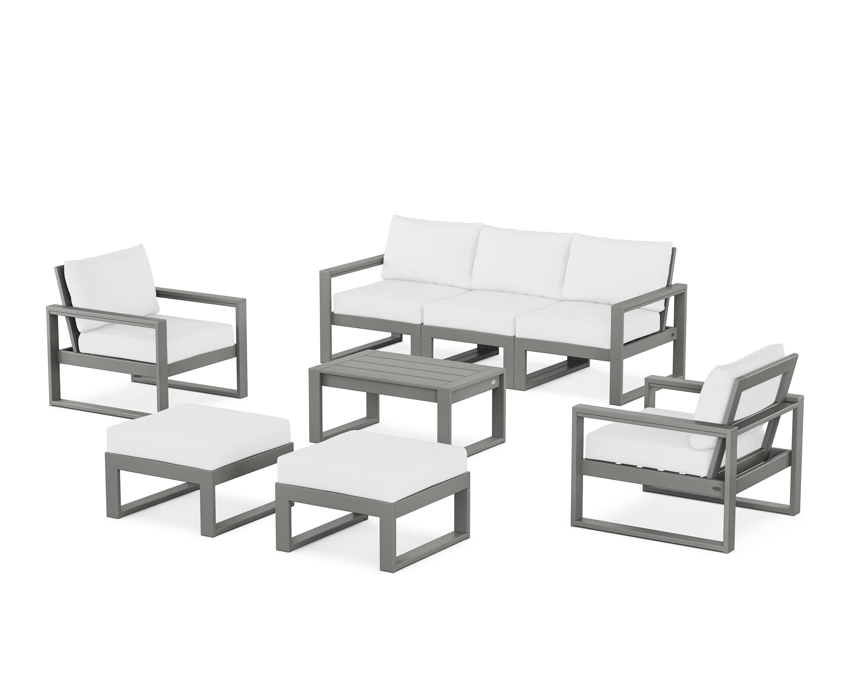POLYWOOD® EDGE Sectional 8-Piece Lounge Sofa Set in Slate Grey / Natural