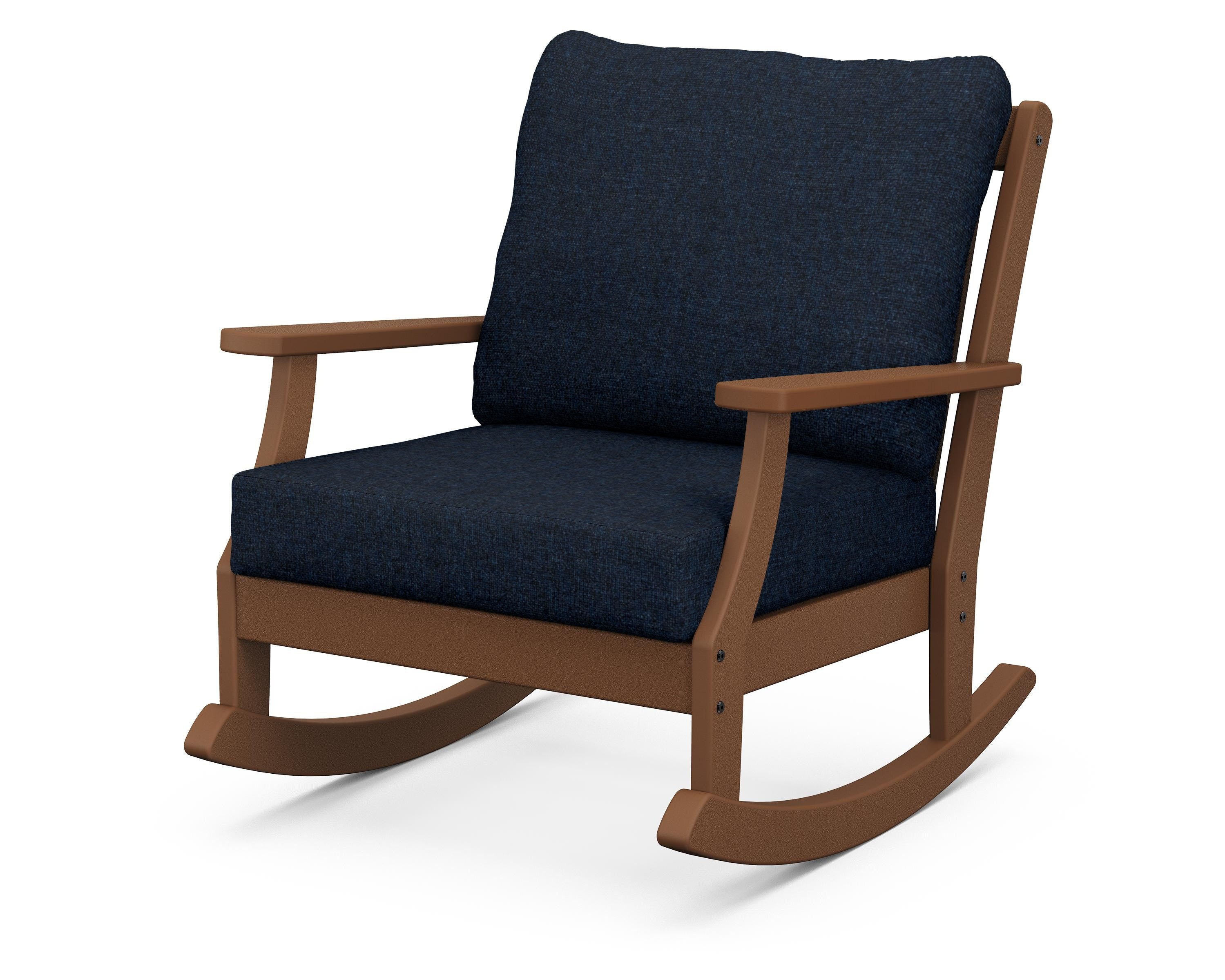 POLYWOOD® Braxton Deep Seating Rocking Chair in Teak / Marine Indigo