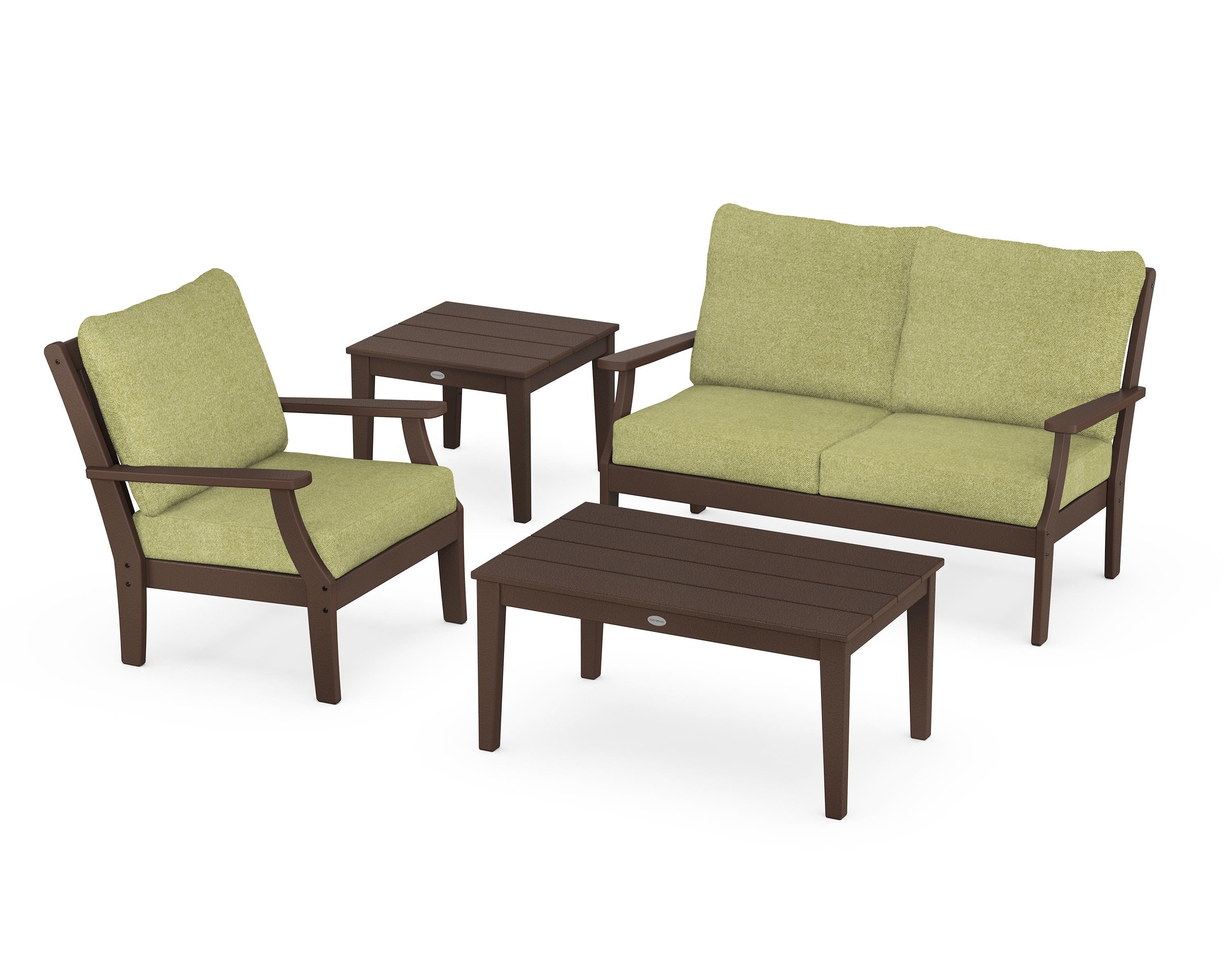 POLYWOOD® Braxton 4-Piece Deep Seating Set in Mahogany / Chartreuse Boucle