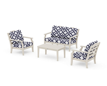 Draper James™ by  POLYWOOD® Savannah 4-Piece Deep Seating Set with Loveseat in Sand / Trellis Navy