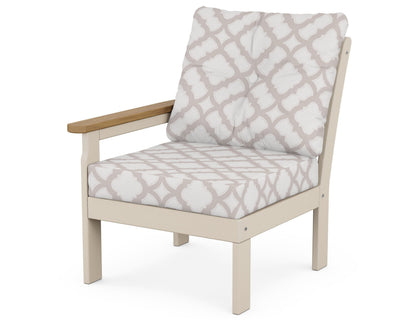 POLYWOOD® Vineyard Modular Left Arm Chair in Sand / Natural / Trellis Dune Burlap