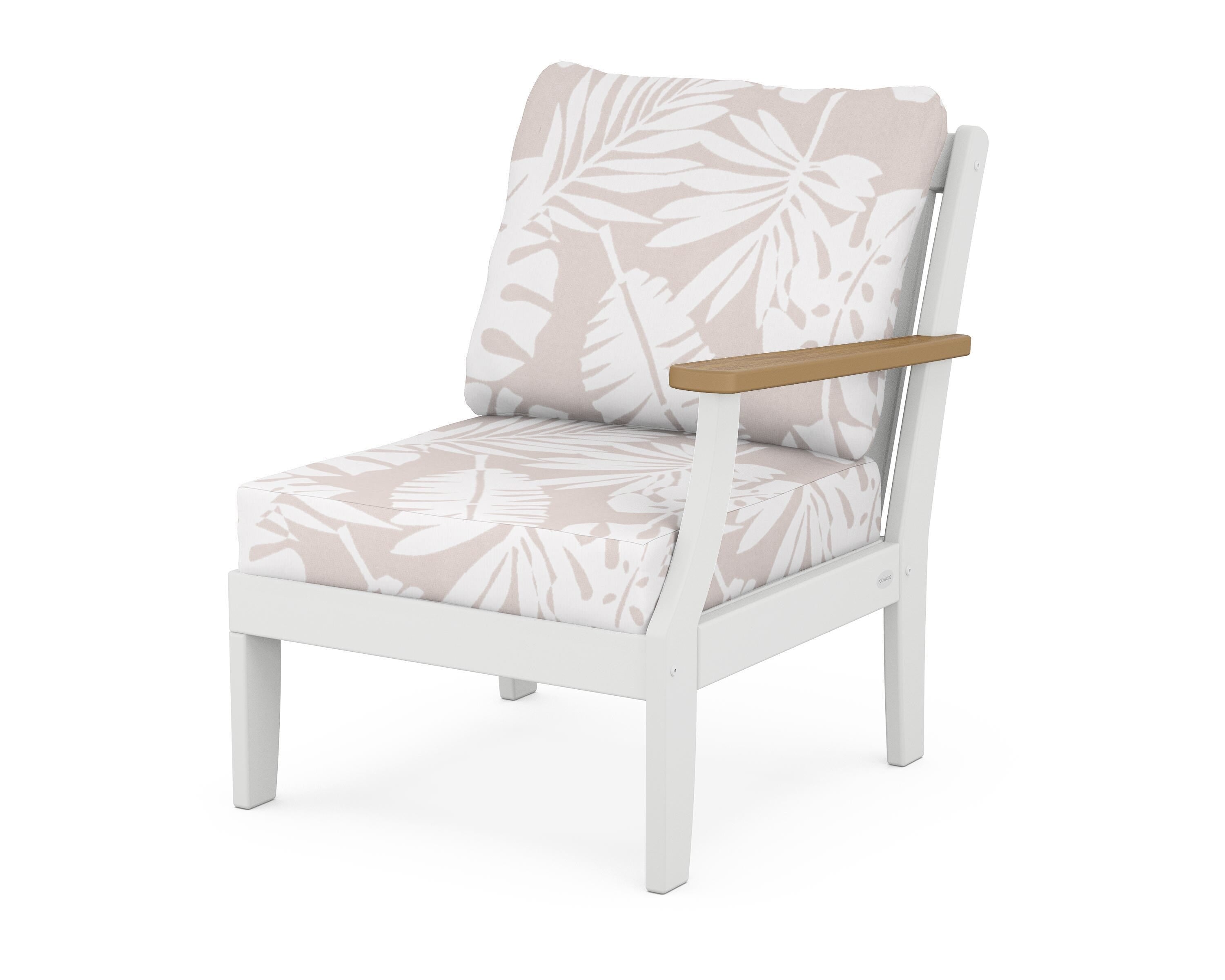 POLYWOOD® Braxton Modular Right Arm Chair in White / Natural / Leaf Dune Burlap