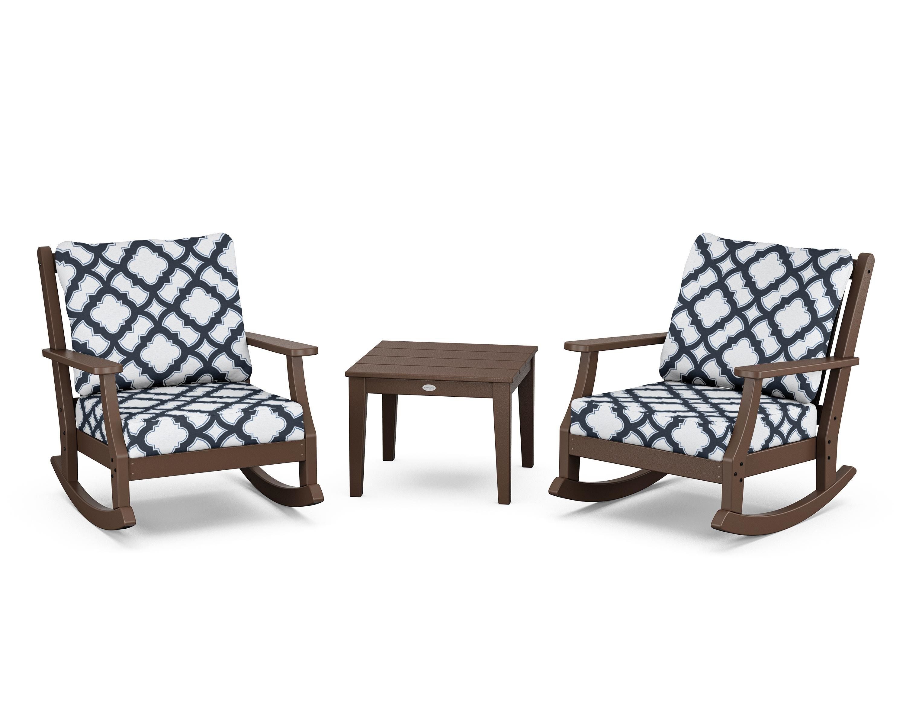 Country Living Wovendale 3-Piece Deep Seating Rocker Set in Mahogany / Trellis Marine Indigo