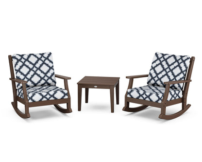 Country Living Wovendale 3-Piece Deep Seating Rocker Set in Mahogany / Trellis Marine Indigo