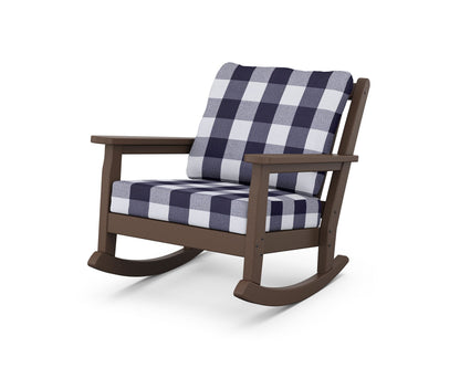 POLYWOOD® Chippendale Deep Seating Rocking Chair in Mahogany / Buffalo Plaid Navy