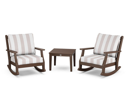 Country Living Wovendale 3-Piece Deep Seating Rocker Set in Mahogany / Cabana Stripe Dune Burlap