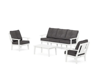 POLYWOOD® Prairie 4-Piece Deep Seating Set with Sofa in White / Ash Charcoal