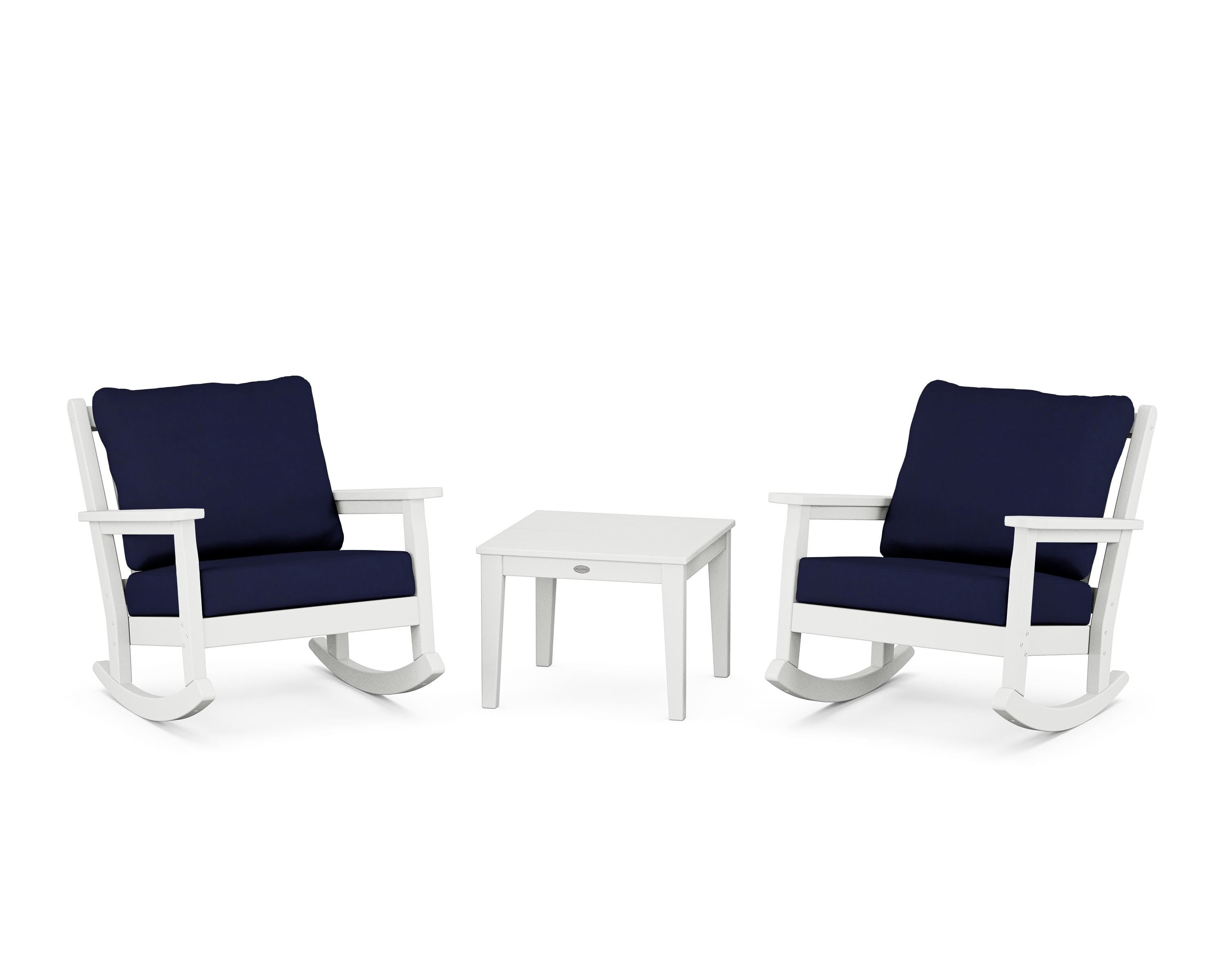 POLYWOOD® Chippendale 3-Piece Deep Seating Rocker Set in White / Navy