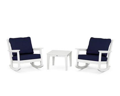 POLYWOOD® Chippendale 3-Piece Deep Seating Rocker Set in White / Navy