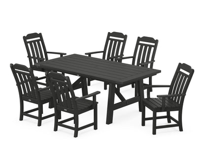 Country Living Cottage Arm Chair 7-Piece Rustic Farmhouse Dining Set in Black