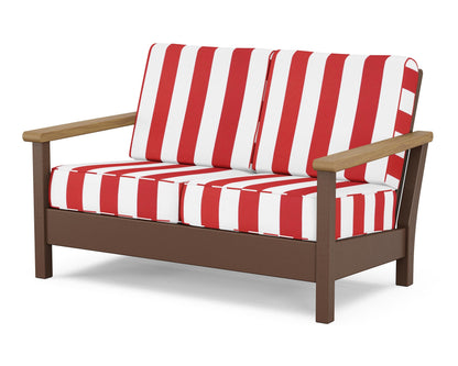 POLYWOOD® Harbour Deep Seating Loveseat in Mahogany / Natural / Cabana Stripe Crimson