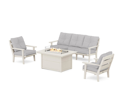 POLYWOOD® Lakeside Deep Seating Fire Pit Table Set in Sand / Granite