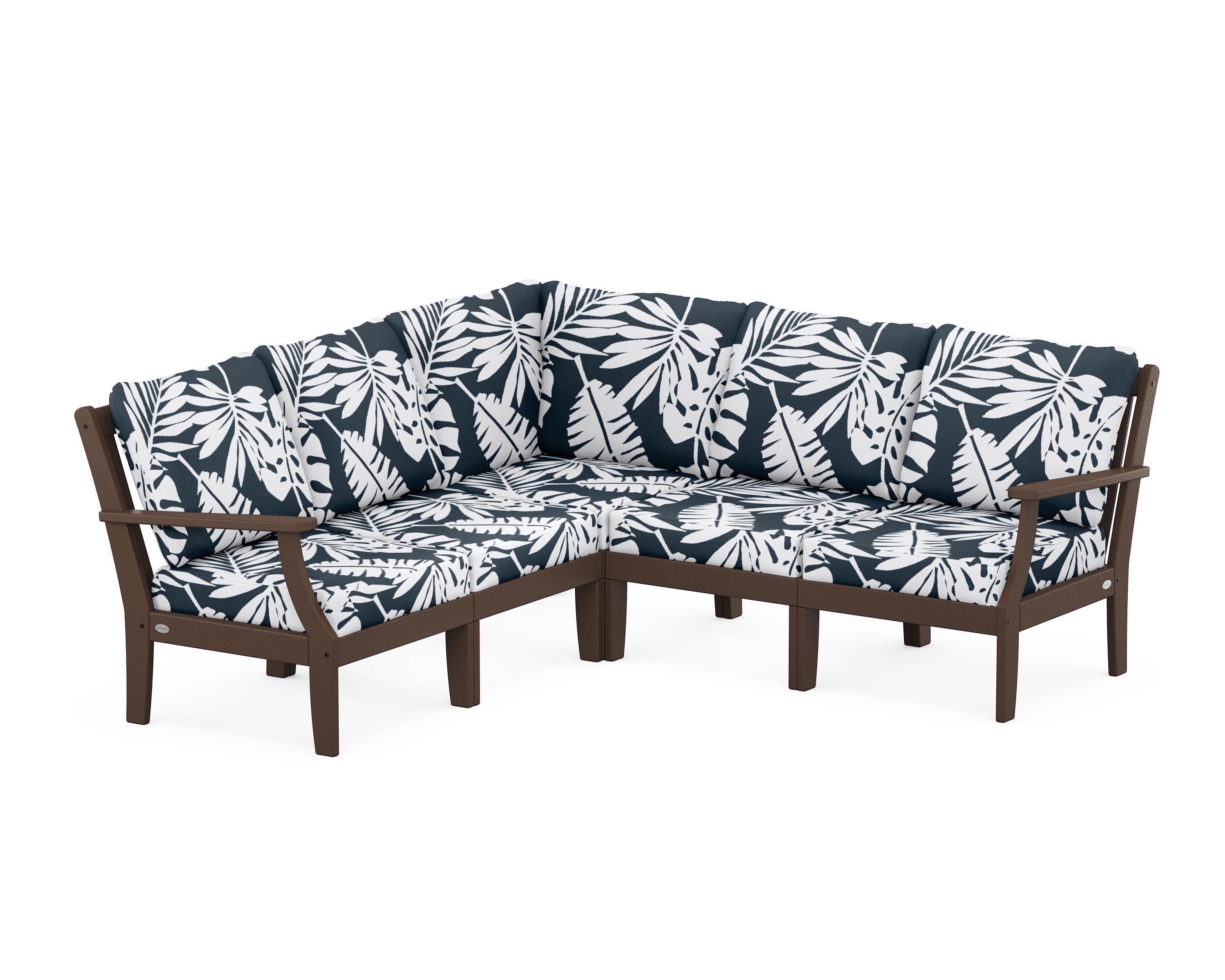 POLYWOOD® Braxton Modular 5-Piece Deep Seating Set in Mahogany / Leaf Marine Indigo