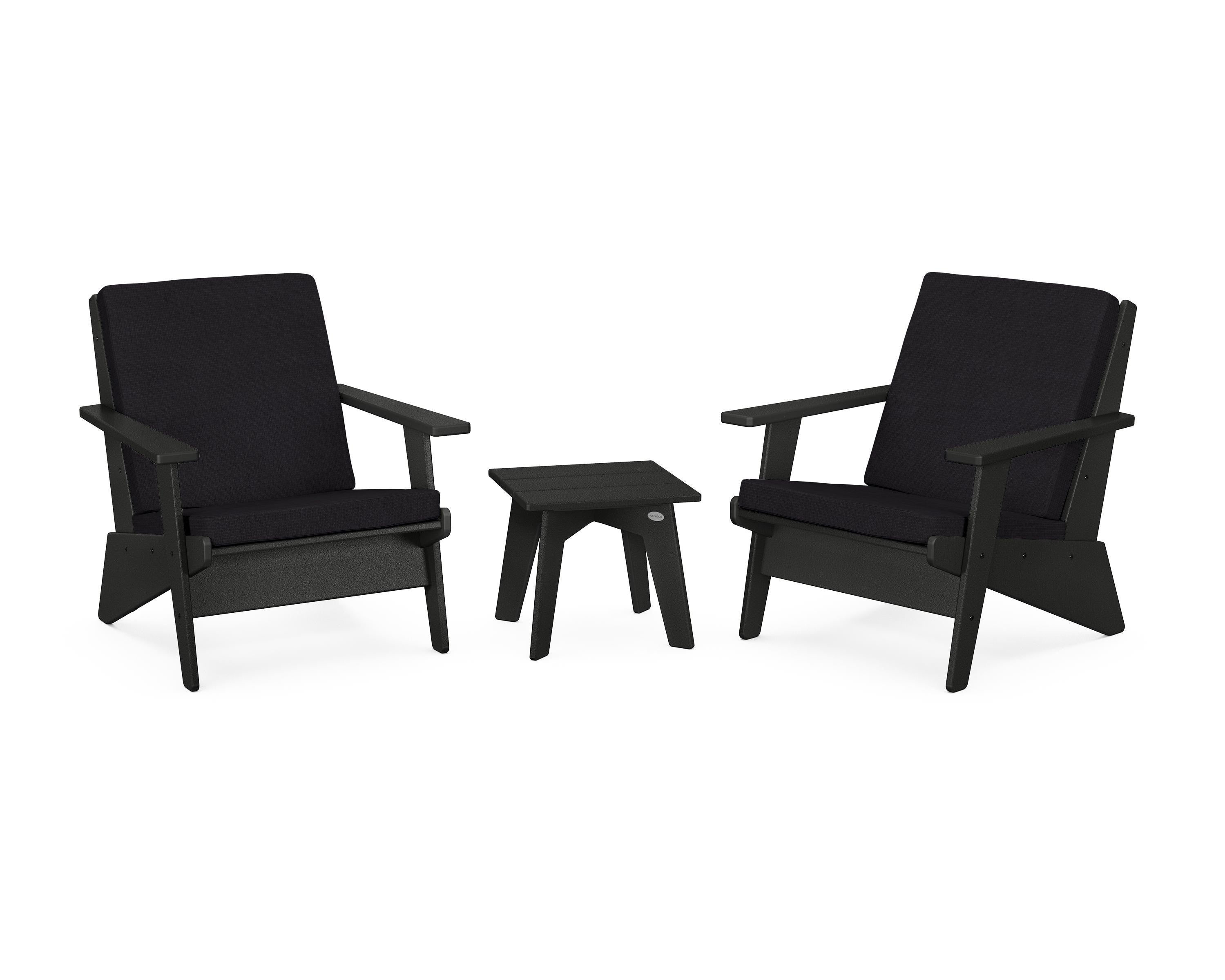 POLYWOOD® Riviera Modern Lounge 3-Piece Set in Black / Midnight Linen