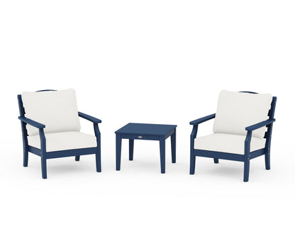 Draper James™ by  POLYWOOD® Savannah 3-Piece Deep Seating Set in Navy / Natural Linen