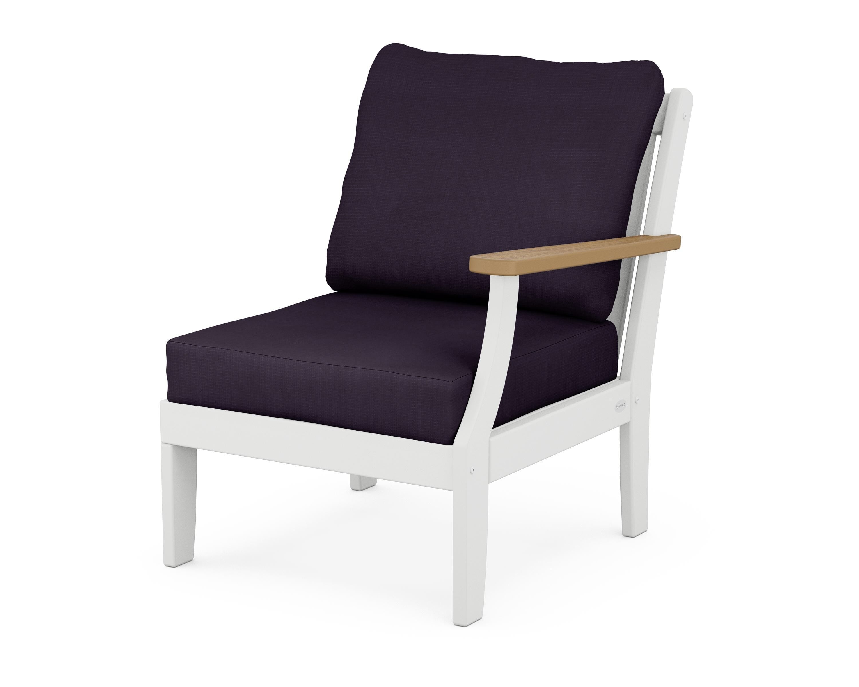 POLYWOOD® Braxton Modular Right Arm Chair in White / Natural / Navy Linen