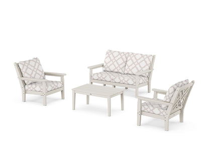 POLYWOOD® Chippendale 4-Piece Deep Seating Set with Loveseat in Sand / Trellis Dune Burlap