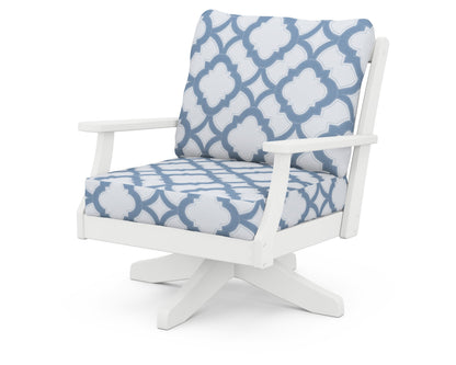 POLYWOOD® Braxton Deep Seating Swivel Chair in White / Trellis Sky Blue