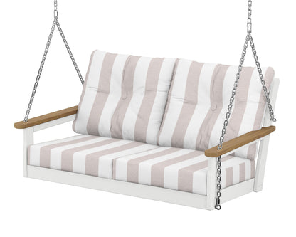 POLYWOOD® Vineyard Deep Seating Swing in White / Natural / Cabana Stripe Dune Burlap