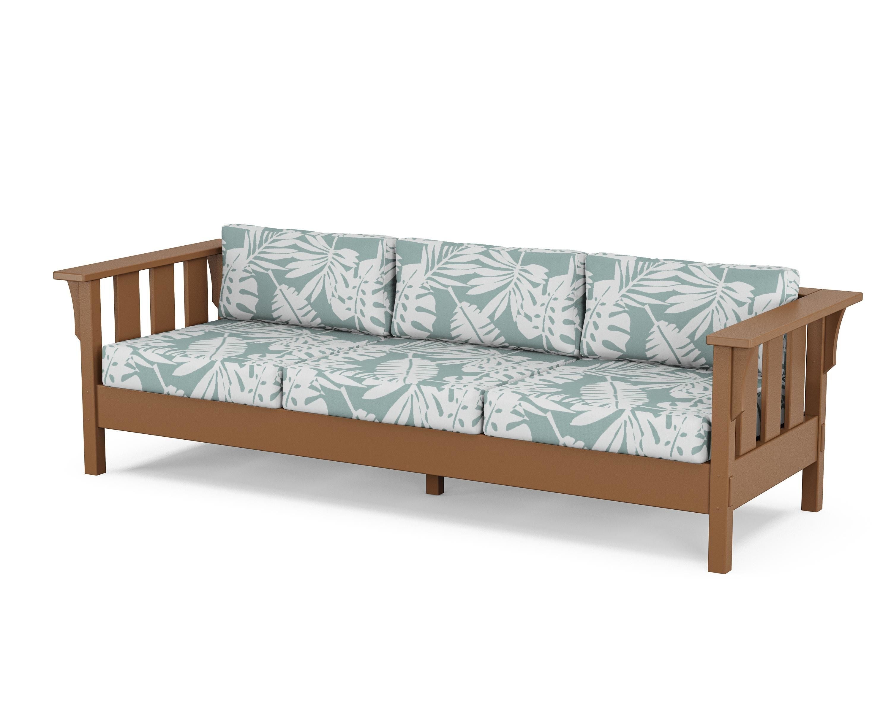 Martha Stewart by POLYWOOD® Acadia Deep Seating Sofa in Teak / Leaf Glacier Spa