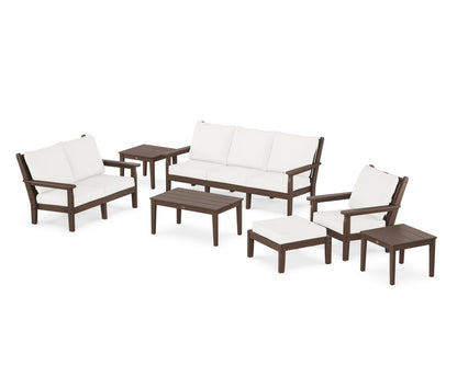 POLYWOOD® Chippendale 7-Piece Deep Seating Set in Mahogany / Natural Linen