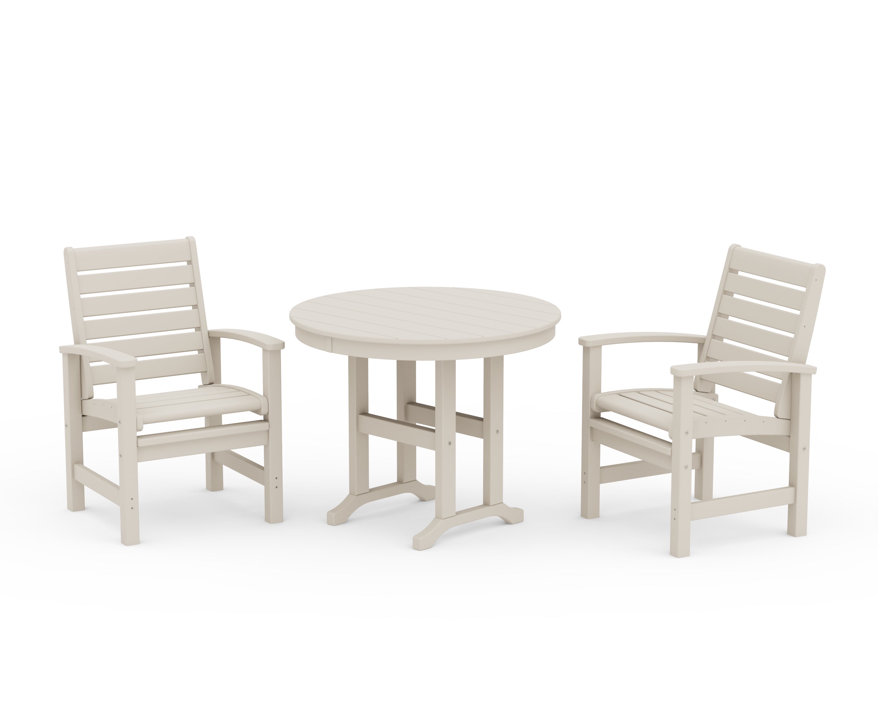 POLYWOOD® Signature 3-Piece Round Farmhouse Dining Set in Sand