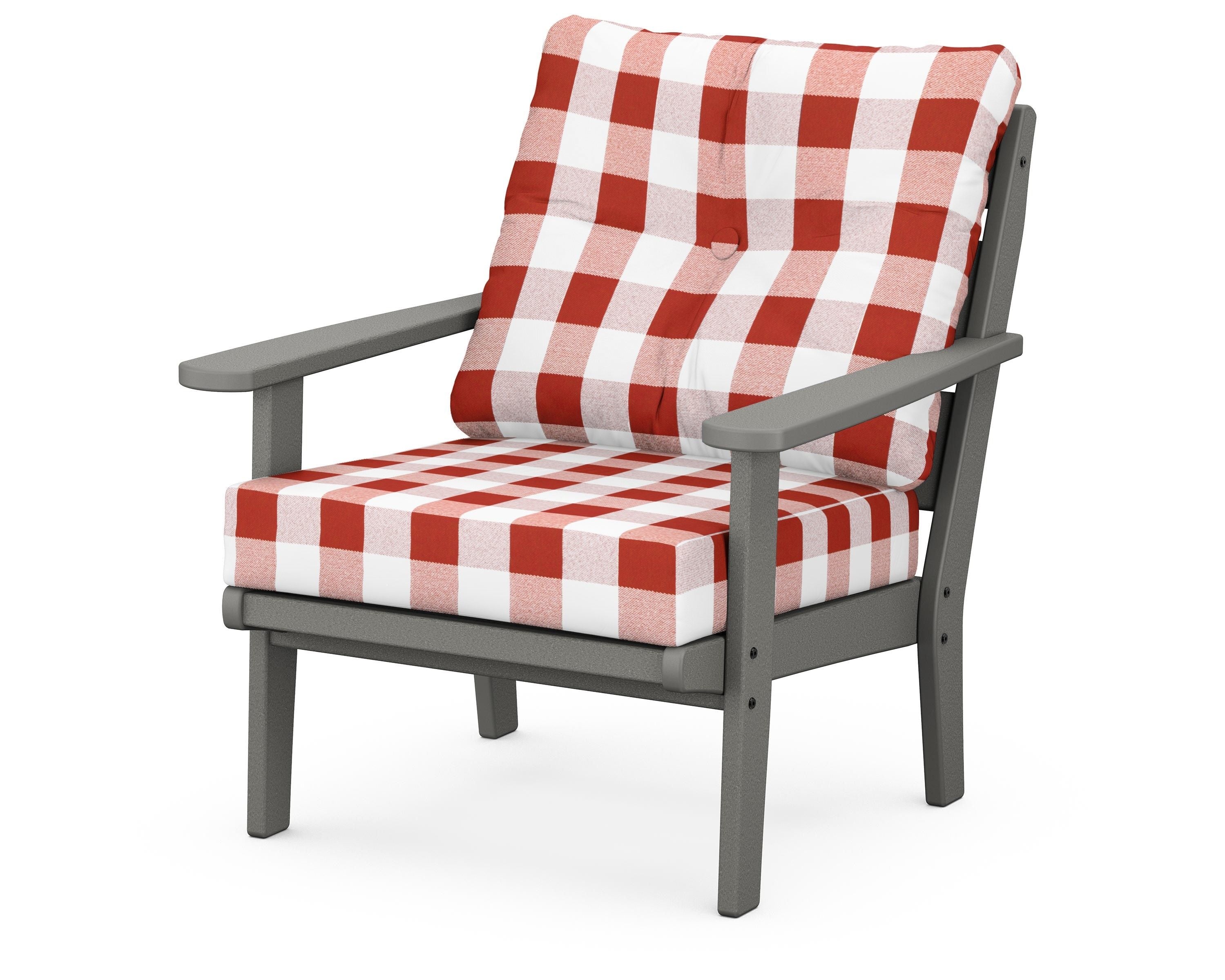 POLYWOOD® Lakeside Deep Seating Chair in Slate Grey / Buffalo Plaid Crimson