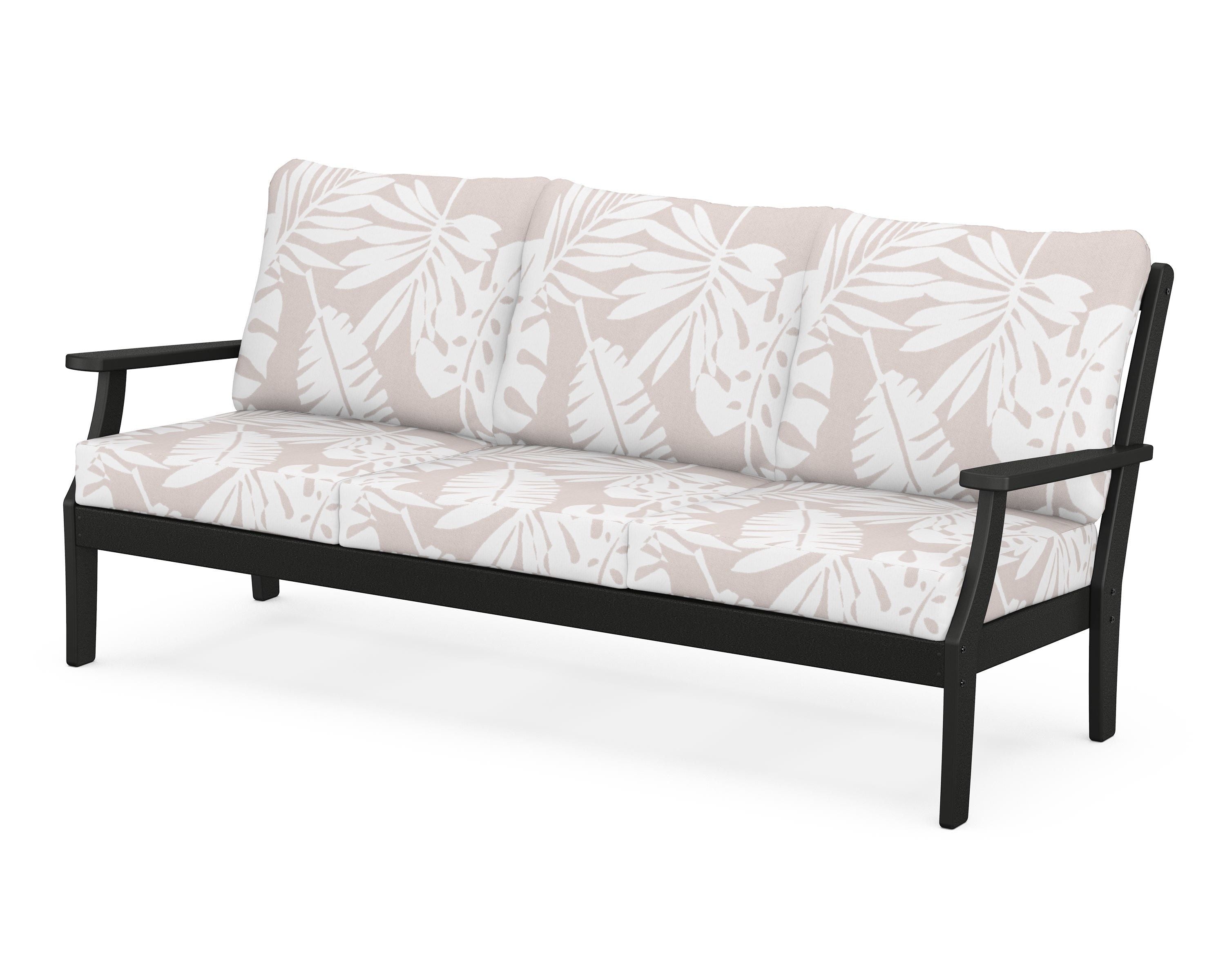 POLYWOOD® Braxton Deep Seating Sofa in Black / Leaf Dune Burlap