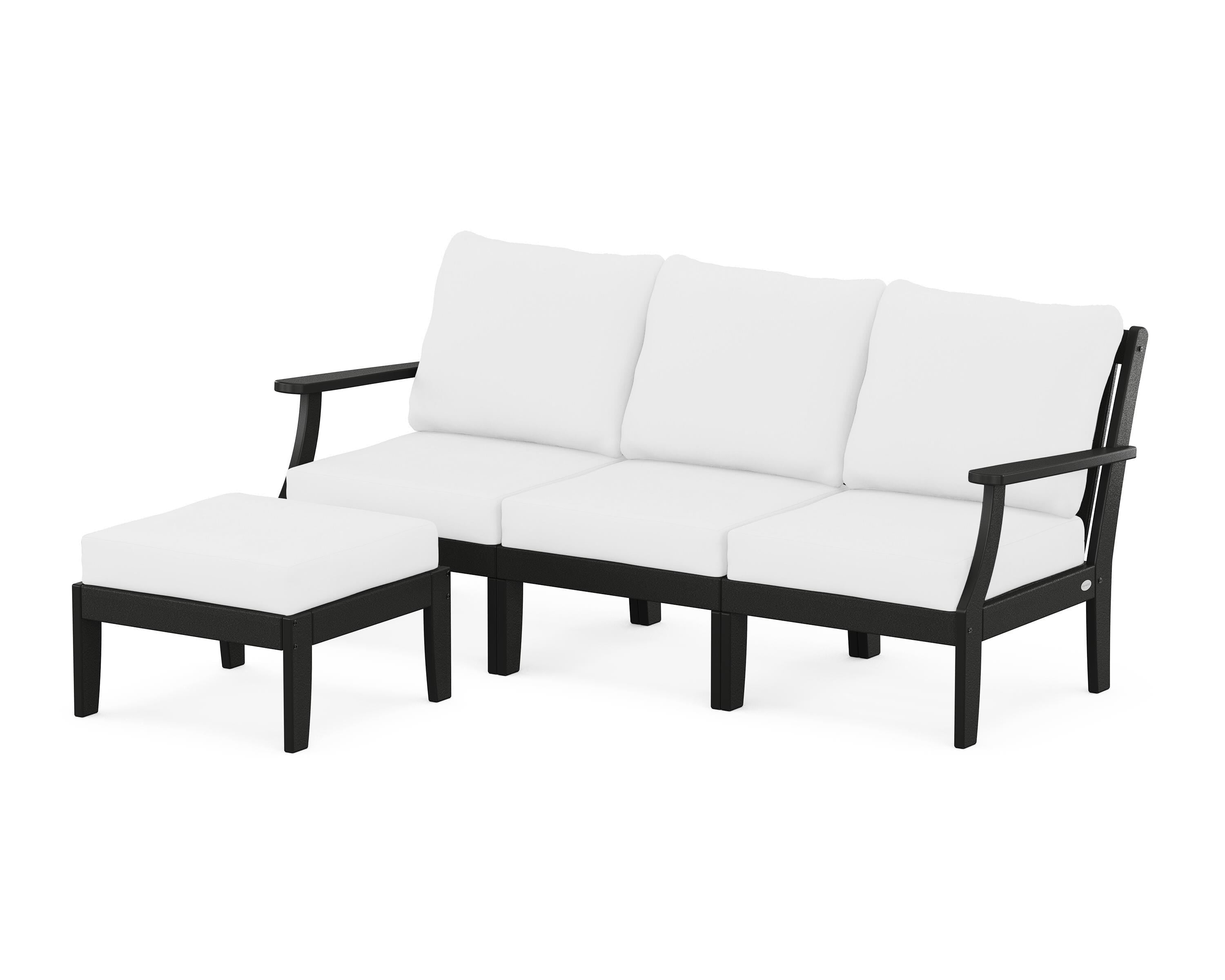 POLYWOOD® Braxton Modular 4-Piece Deep Seating Set with Ottoman in Black / Natural