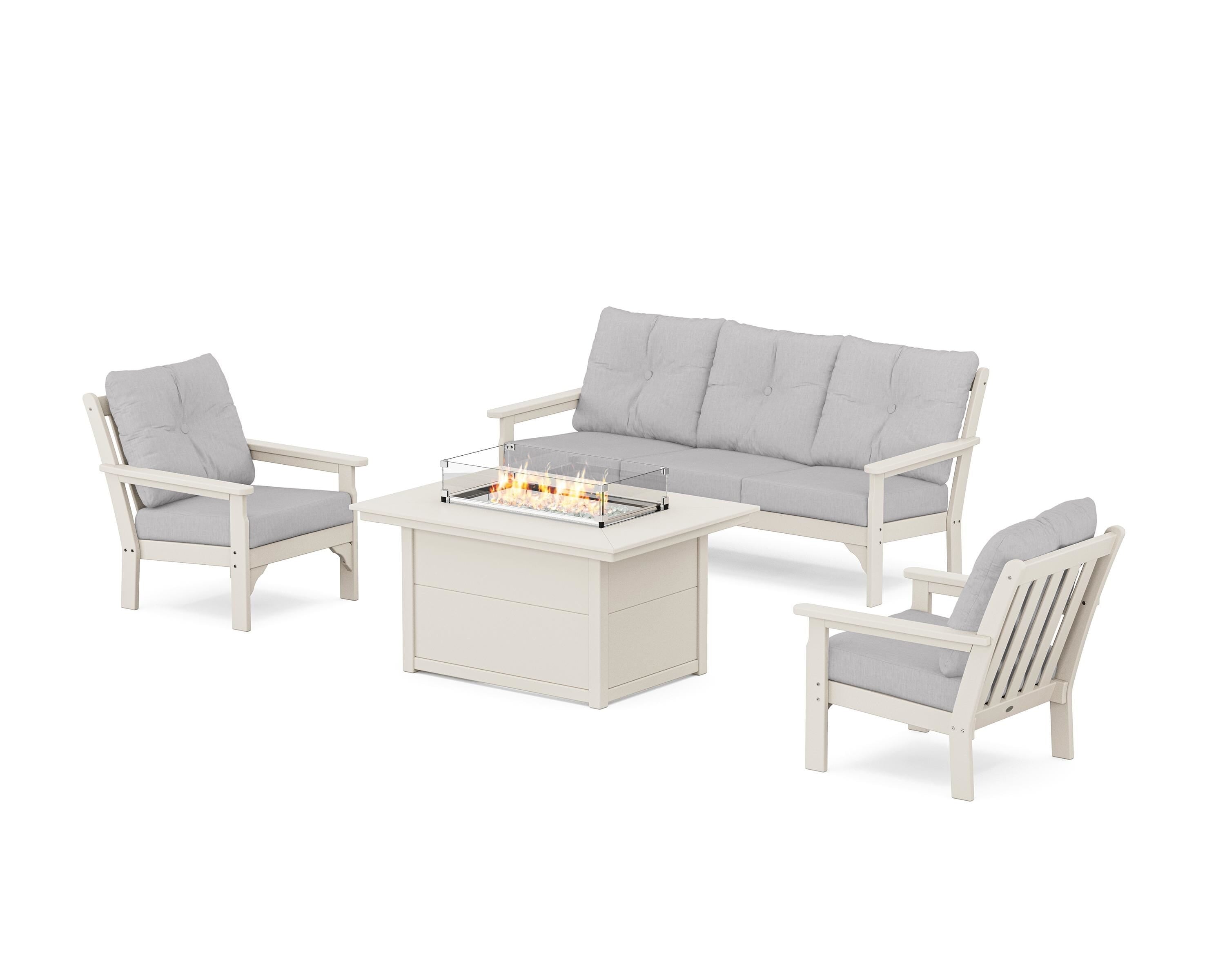 POLYWOOD® Vineyard Deep Seating Fire Pit Table Set in Sand / Granite