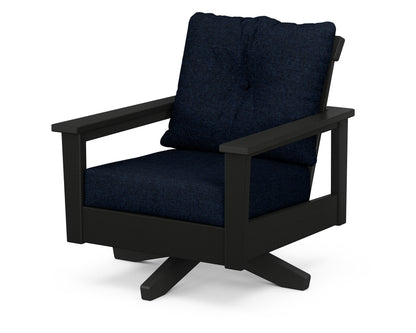POLYWOOD® Prescott Deep Seating Swivel Chair in Black / Marine Indigo