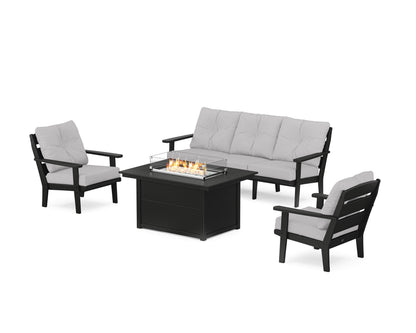 POLYWOOD® Lakeside Deep Seating Fire Pit Table Set in Black / Granite