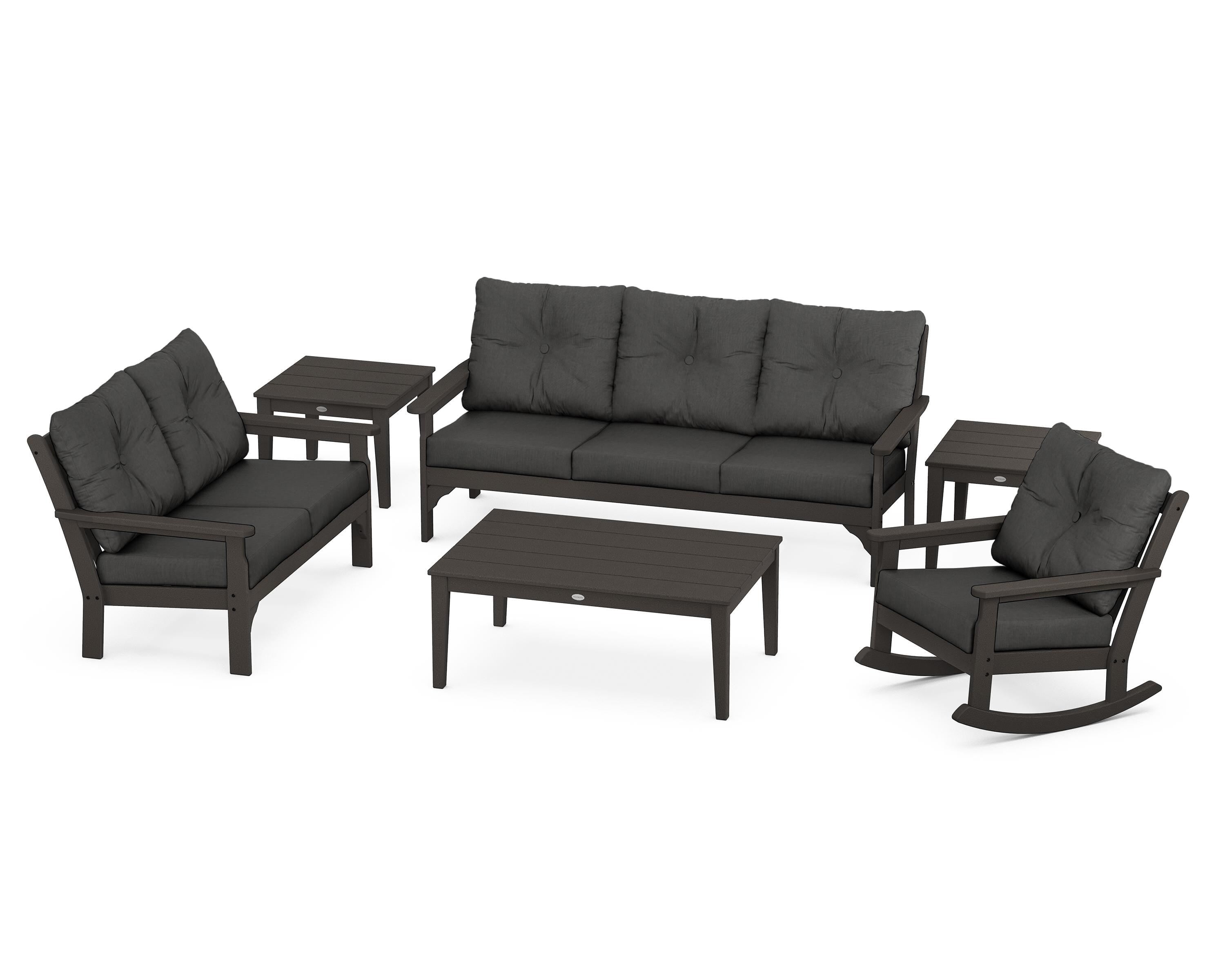 POLYWOOD® Vineyard 6-Piece Deep Seating Set in Vintage Coffee / Spectrum Carbon
