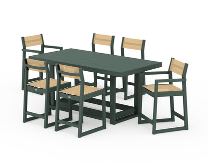 POLYWOOD® EDGE Sling 7-Piece Counter Table Set in Green / Dupioni Apricot Sling