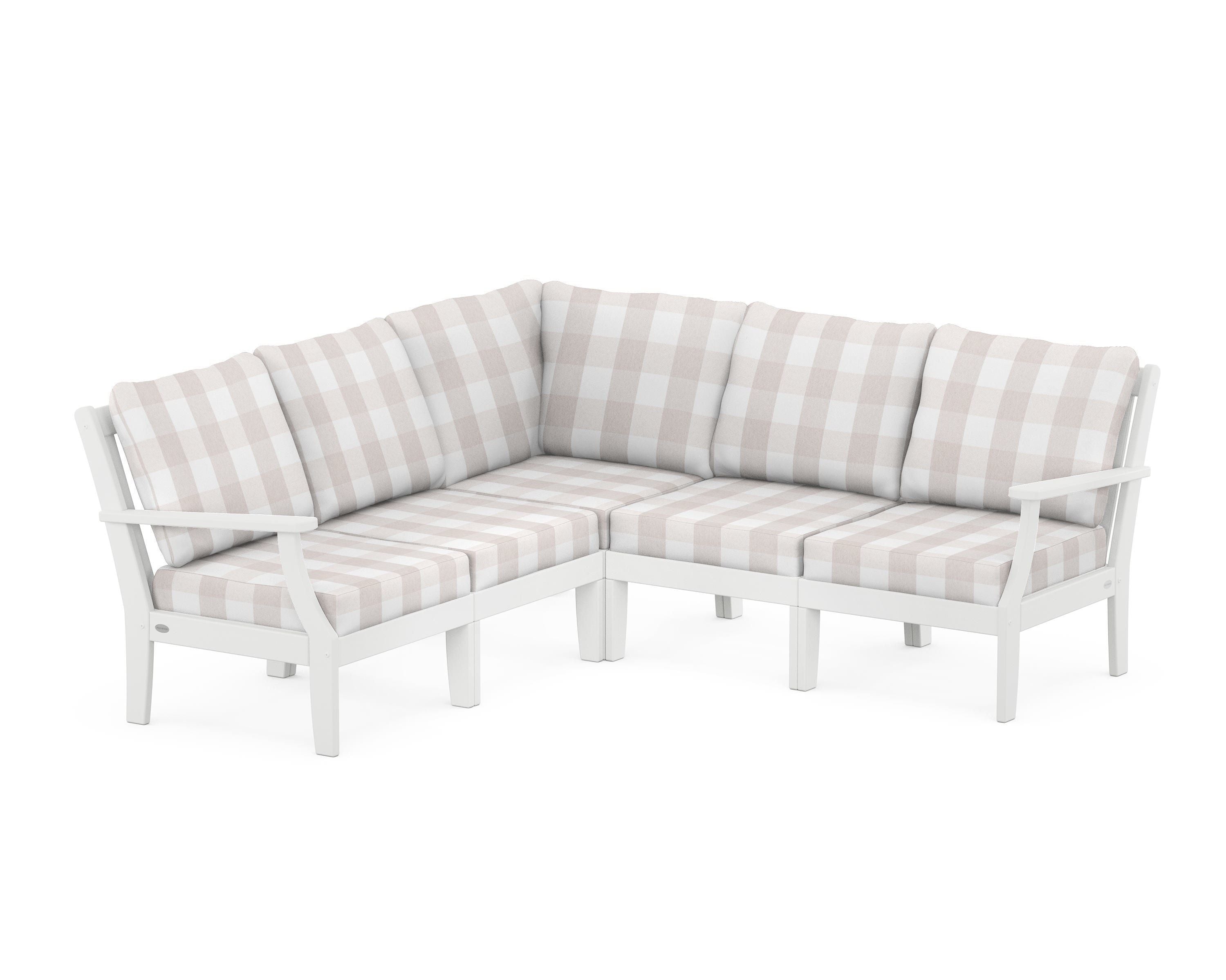 POLYWOOD® Braxton Modular 5-Piece Deep Seating Set in White / Buffalo Plaid Dune Burlap