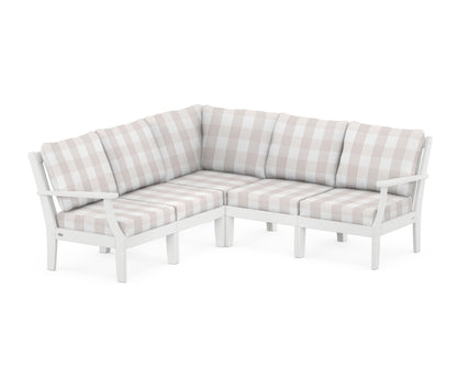 POLYWOOD® Braxton Modular 5-Piece Deep Seating Set in White / Buffalo Plaid Dune Burlap