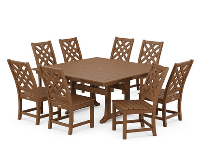 Country Living Wovendale Side Chair 9-Piece Square Farmhouse Dining Set with Trestle Legs in Teak