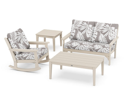 POLYWOOD® Vineyard 4-Piece Deep Seating Rocker Set in Sand / Leaf Grey Mist