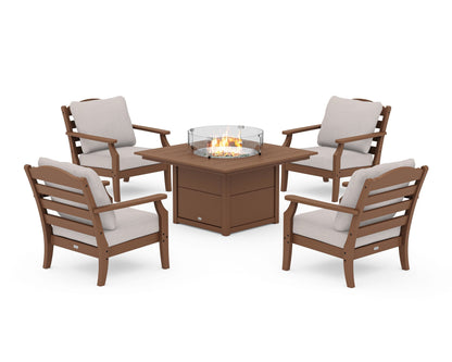 Draper James™ by  POLYWOOD® Savannah 5-Piece Deep Seating Set with Fire Pit Table in Teak / Dune Burlap