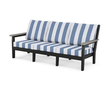 POLYWOOD® Chippendale Deep Seating Sofa in Black / Driftwood / Cabana Stripe Sky Blue