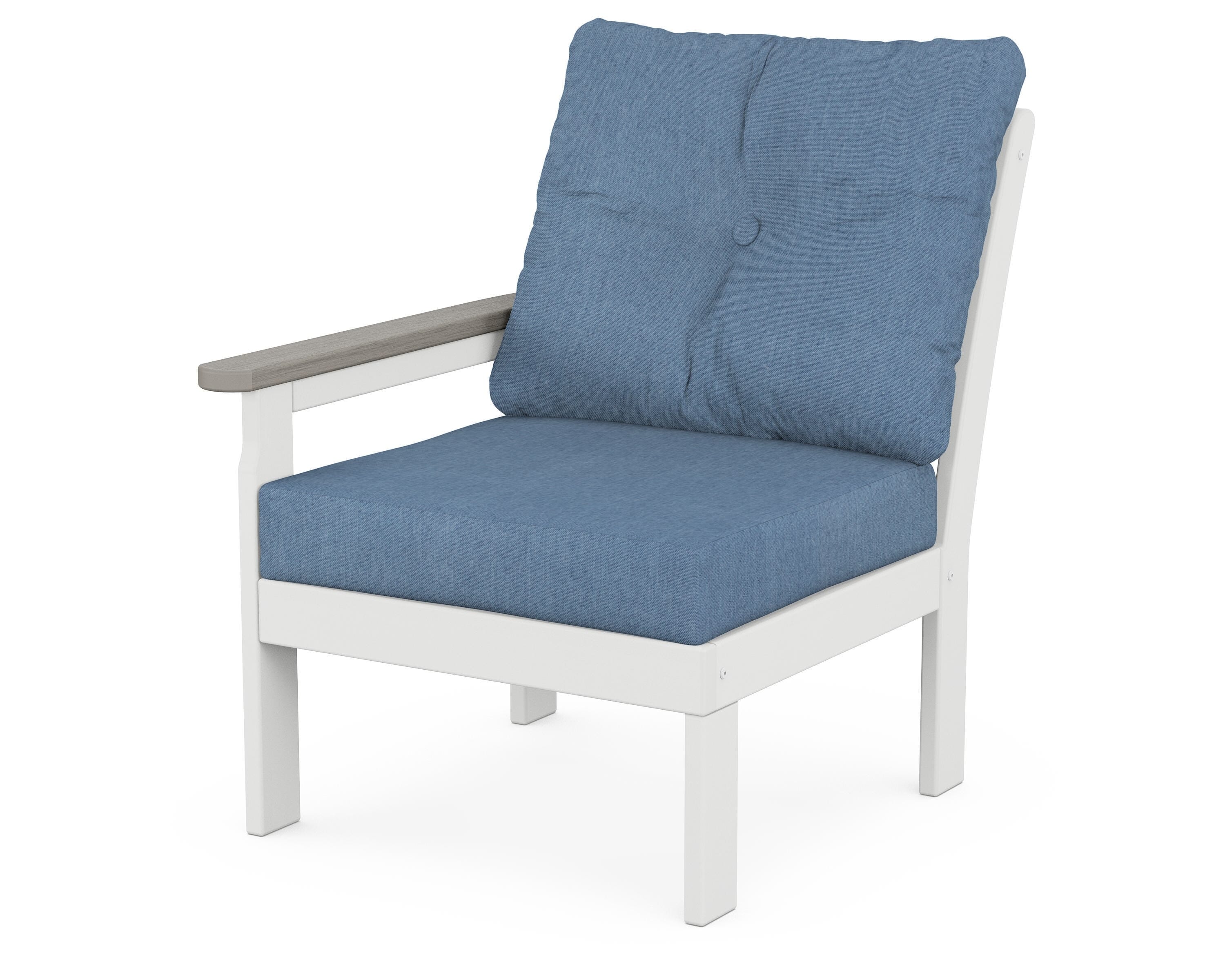 POLYWOOD® Vineyard Modular Left Arm Chair in White / Driftwood / Sky Blue