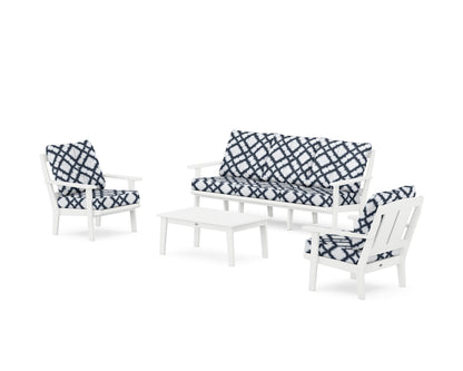 POLYWOOD® Mission 4-Piece Deep Seating Set with Sofa in White / Trellis Marine Indigo