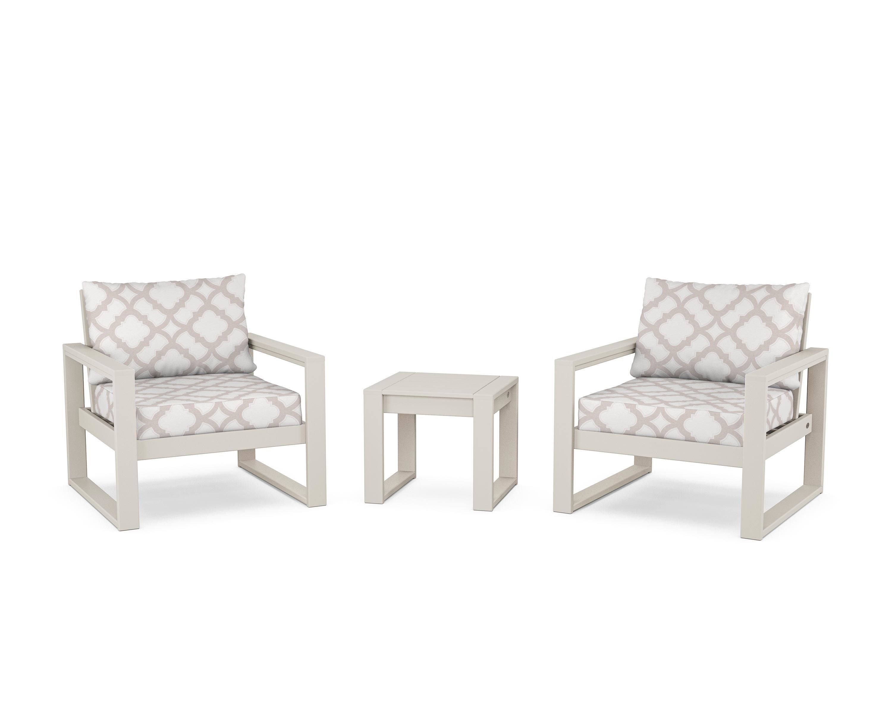 POLYWOOD® EDGE Sectional 3-Piece Deep Seating Set in Sand / Trellis Dune Burlap