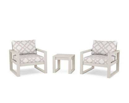 POLYWOOD® EDGE Sectional 3-Piece Deep Seating Set in Sand / Trellis Dune Burlap