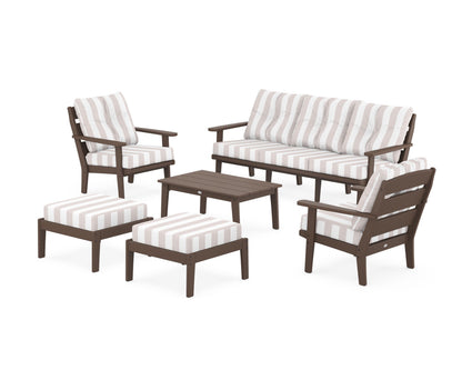 POLYWOOD® Lakeside 6-Piece Lounge Sofa Set in Mahogany / Cabana Stripe Dune Burlap
