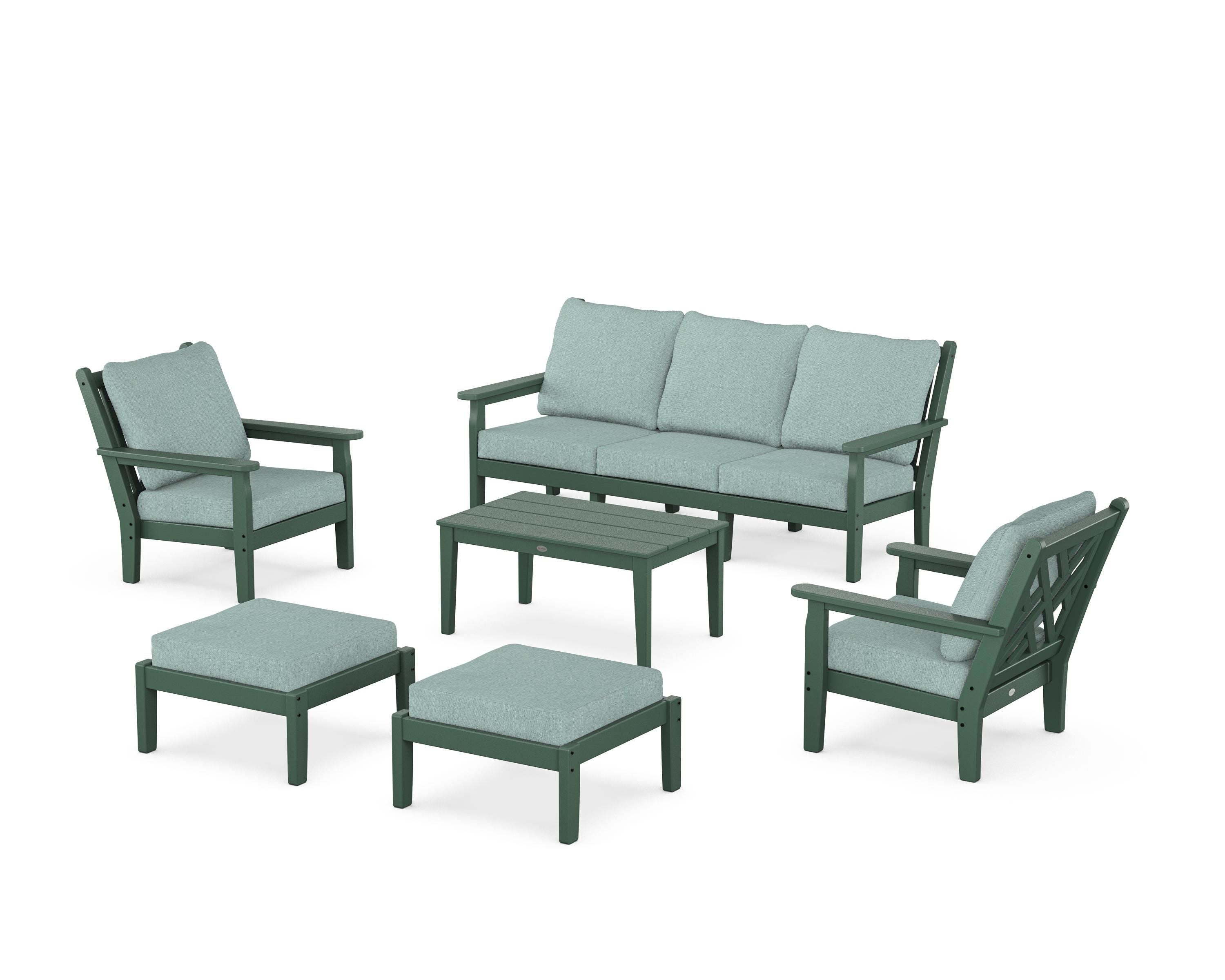 POLYWOOD® Chippendale 6-Piece Lounge Sofa Set in Green / Glacier Spa