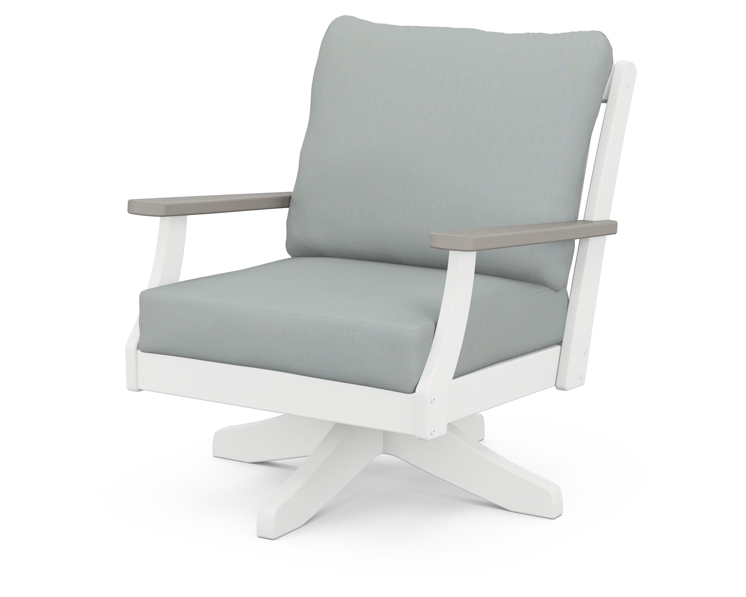 POLYWOOD® Braxton Deep Seating Swivel Chair in White / Driftwood / Spa